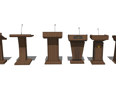 Wooden Functional Desks With Various Styles And Microphones For Presentation Use 3d model