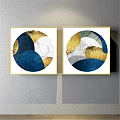 Modern Abstract Decorative Paintings With Blue Gold Circular Patterns And Golden Frames 3d model