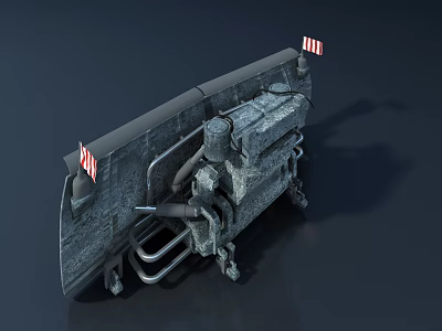 Industrial Metal Machinery Structure Featuring Pipes And Red White Warning Stripes 3d model