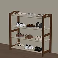 Multi Tiered Wooden Shoe Rack With Neatly Arranged Sneakers Leather Shoes And Sandals