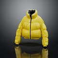 Oversized Yellow Puffer Jacket With High Neck And Black Zipper Design