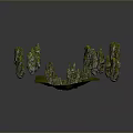 Natural Wood And Stone Decorative Rocks With Moss Covered Surfaces On Green Grass Base