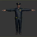 Male Police Officer Standing In Dark Blue Uniform With Sunglasses And Outstretched Arms