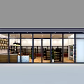 Modern Supermarket Department Store Exterior With Glass Windows Shelves Product Displays And Vertical Striped Walls