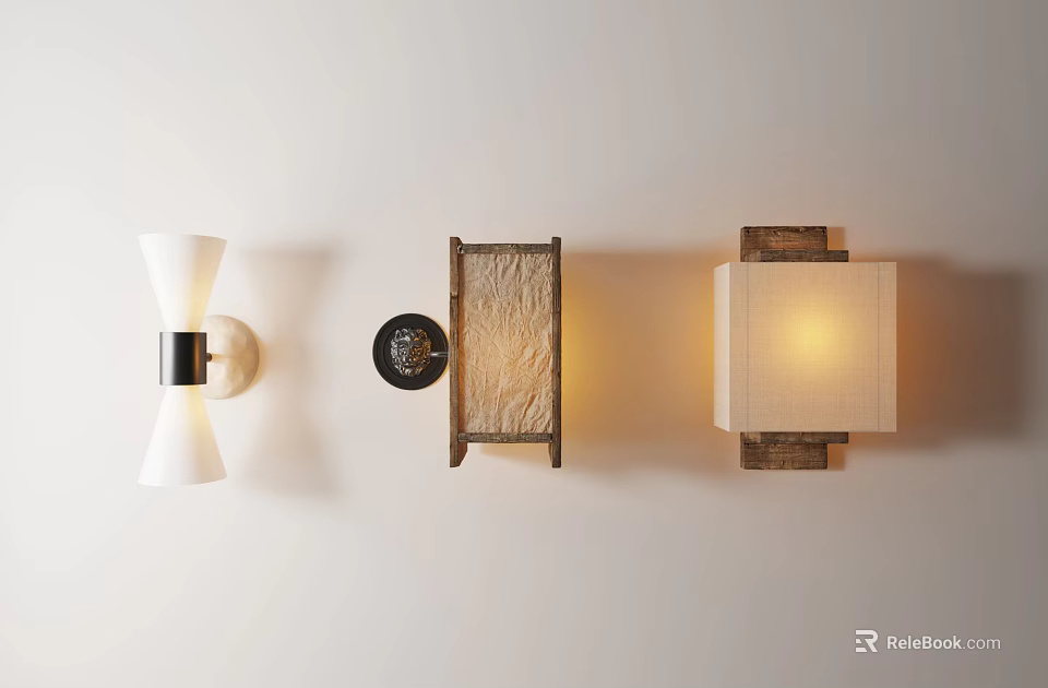 Modern Wall Lamps Featuring Fabric Shades And Wood Frames With Warm Light 3d model 