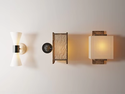 Modern Wall Lamps Featuring Fabric Shades And Wood Frames With Warm Light 3d model