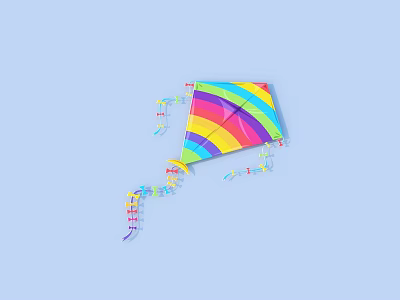 Colorful Rainbow Striped Kite With Long Tassel Tail On Light Blue Background 3d model