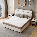 Comfortable White Striped Mattress In Modern Bedroom With Light-colored Headboard Nightstands Soft Carpet And Decorative Rings