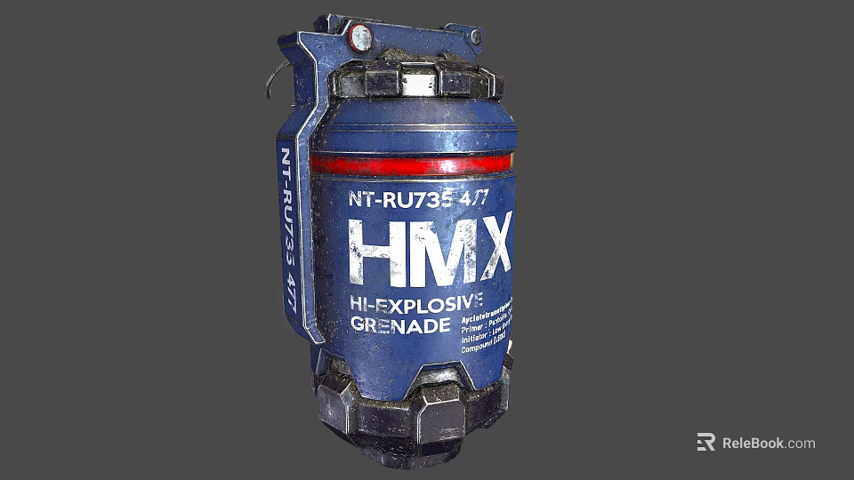HMX High Explosive Grenade With Blue Casing And NT RU73E47 Marking 3d model