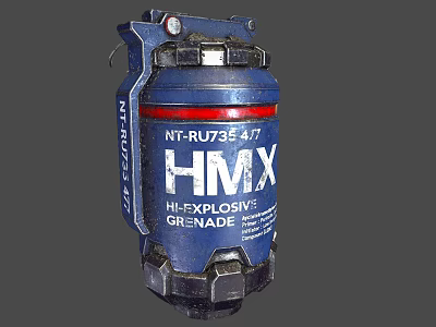 HMX High Explosive Grenade With Blue Casing And NT RU73E47 Marking 3d model