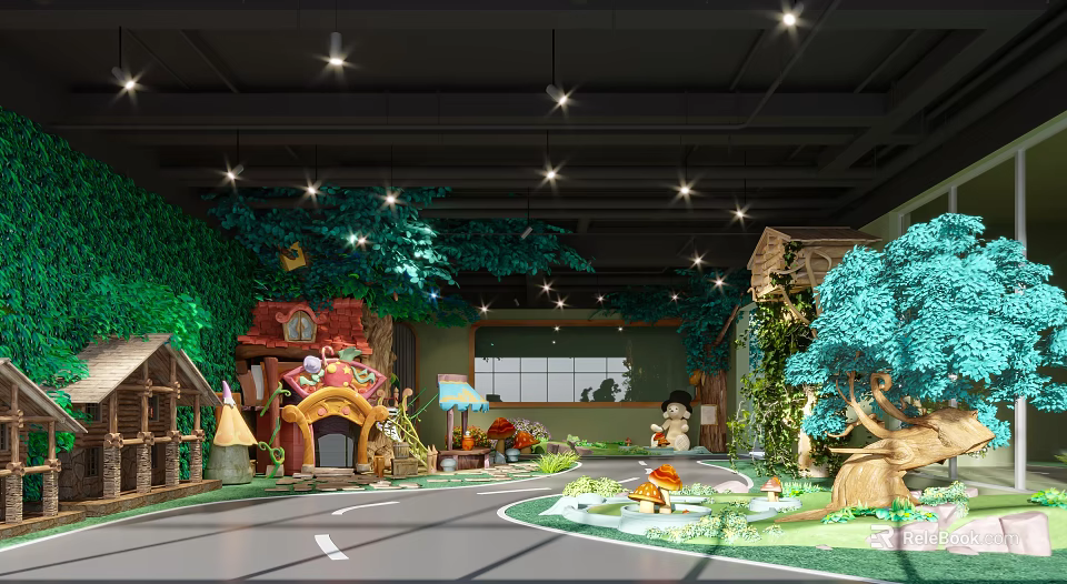 Kindergarten Indoor Playground With Tree Themed Decor And Colorful Play Structures 3d model 