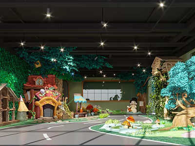 Kindergarten Indoor Playground With Tree Themed Decor And Colorful Play Structures 3d model