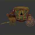 Vintage Horse Carriage With Orange Roof Green Body And Wooden Wheels