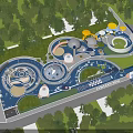 Modern Kids Playground Design With Colorful Play Structures Circular Areas And Green Trees