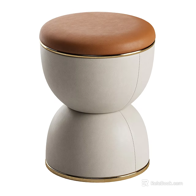 Modern Sofa Stool With Brown Cushion And White Body Gold Trim Design 3d model 