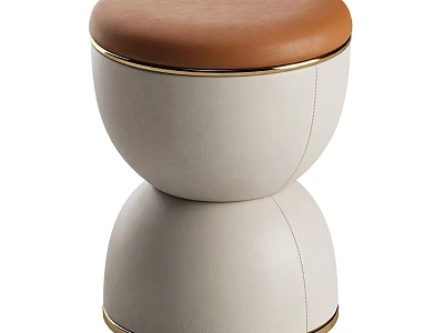 Modern Sofa Stool With Brown Cushion And White Body Gold Trim Design 3d model