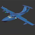 Blue Passenger Seaplane with Modern Aerodynamic Design and Shiny Exterior Surface
