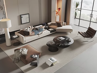 Modern Living Room Interior Design With Open Layout Sofa Coffee Table And Floor Lamp 3d model