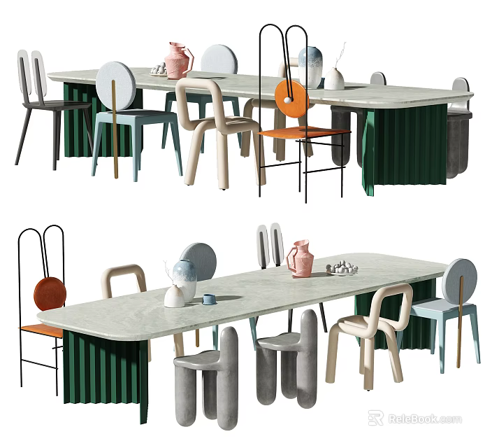 Colorful Modern Kids Table With Multicolored Chairs And Playful Activity Space 3d model 