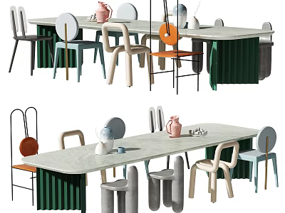 Colorful Modern Kids Table With Multicolored Chairs And Playful Activity Space 3d model