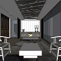 Modern Leisure Area Interior With White Chairs Coffee Table And Ceiling Design 3d model