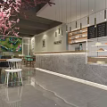 Milk Tea Shop Interior With Glass Display And Pendant Lights