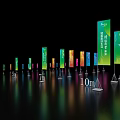Colorful Vertical Banners With Various Heights 5m 7m 10m On Black Background And Reflections