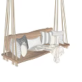 Wooden Hanging Chair With Multiple Soft Pillows And Cozy Knit Blanket
