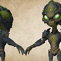 Game Movie Character Two Green Alien Plant Moss Skeleton Structure Standing Pose Design