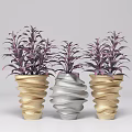 Bonsai Potted Plants with Purple Leaves in Gold and Silver Spiral Texture Pots