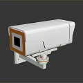 White Security Camera With Orange Border Square Lens And Mounting Bracket 3d model