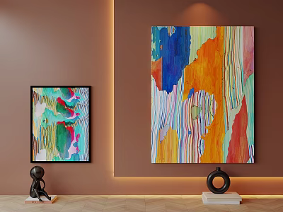 Vibrant Abstract Paintings In Modern Interior Decor 3d model
