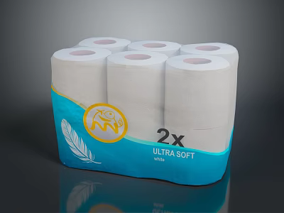 ANN Ultra Soft Toilet Paper Rolls With 2x Softness Feather Design Blue Packaging 3d model