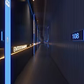 Modern KTV Corridor With Neon Lights And Room Numbers