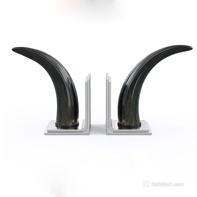 Black Horn Shaped Bookends With Silver Base For Decorative And Functional Use 3d model 