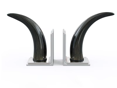 Black Horn Shaped Bookends With Silver Base For Decorative And Functional Use 3d model