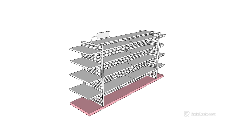 Sturdy Multi Tiered Metal Display Shelves With Grid Design For Retail Stores 3d model 