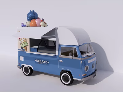 Vintage Blue Gelato Truck With Ice Cream Scoops On Roof And GELATO Sign 3d model
