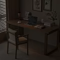 Modern Wooden Desk Setup With Laptop Chair Plants And Bookshelf In Cozy Room
