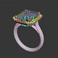 Elegant White Ring With Square Blue Gemstone And Decorative Details