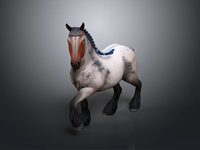 White Body Horse With Brown Face Black Mane Blue Accent And Black Legs 3d model
