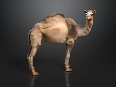 Realistic Dromedary Camel With Single Hump Standing On Dark Shiny Ground 3d model