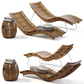Modern Wooden Lounge Chair Design With Side Table And Stacked Towels