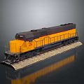 Detailed Yellow And Black Model Train Locomotive On Track With Reflective Background