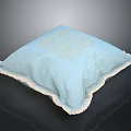 Light Blue Decorative Pillow With White Lace Trim And Gold Embroidery Pattern