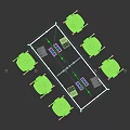 Modern Office Desk With Dividers Laptop And Multi Colored Chairs Setup