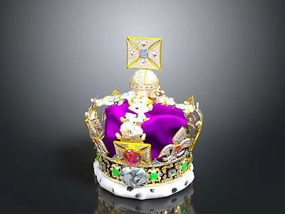 Ornate Purple Crown With Gold Decorations And Colorful Gems As Home Decor Item 3d model