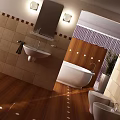 Bathroom Sink Design With Tiled Walls Wooden Flooring Mirror Bathtub And Toilet