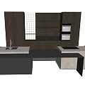Modern Kitchen With Dark Wood Cabinets Island Counter And Built in Oven