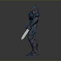 Intelligent Blue Mech Robot With Glowing Red Core And Armored Body